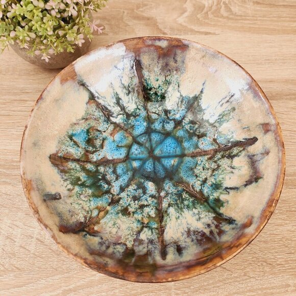 Vintage Ardeco Vallauris Mid Century Starburst Glazed Pottery Earth Tone Bowl - Picture 1 of 10